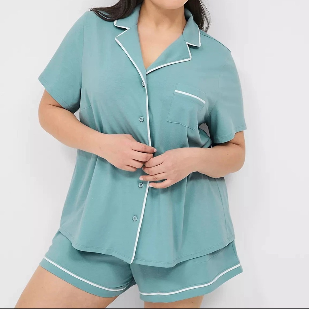 Cacique Teal Button-Up Pajama Set
